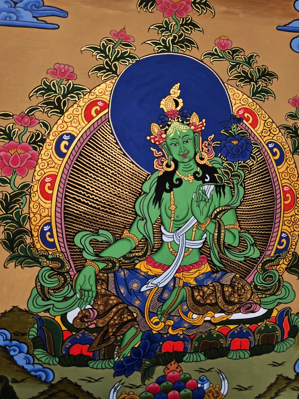 Green Tara Thangka – Hand-Painted Tibetan Buddhist Art | Meditation & Protection Wall Decor