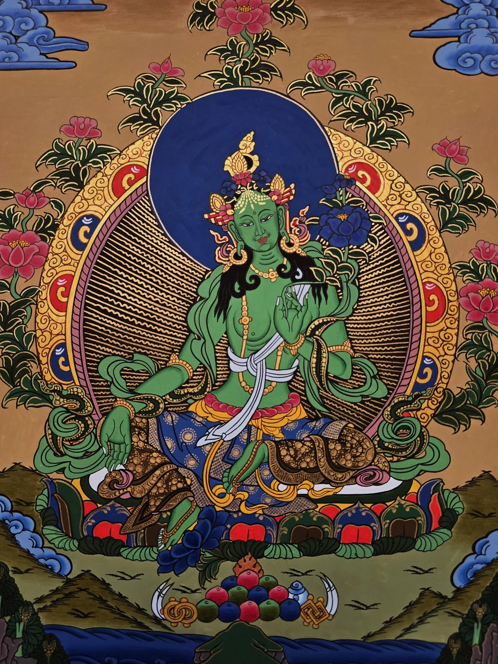 Green Tara Thangka – Hand-Painted Tibetan Buddhist Art | Meditation & Protection Wall Decor